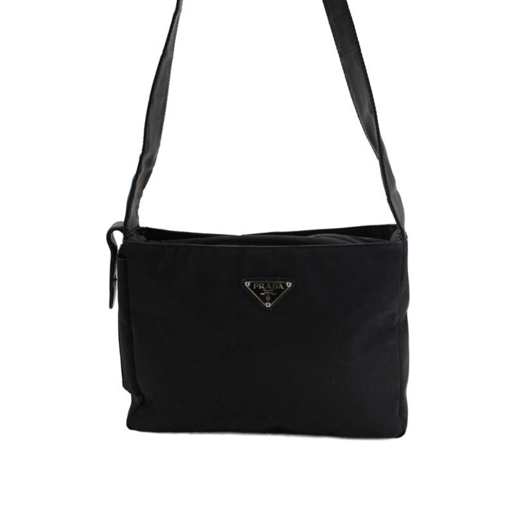 Prada Womens Tessuto Zippered Shoulder Handbag Black